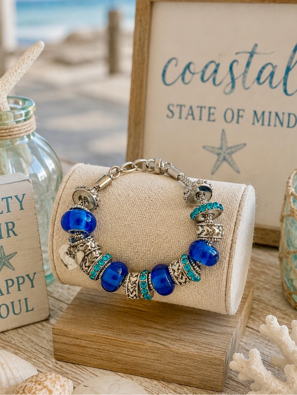 Blue Glass Bead Charm Bracelet - Women Jewelry Bracelets